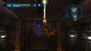 Samus grapples to the alcove.