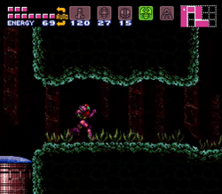 Samus running under a rock in Mount Death