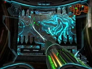 A Phazite Door blocking Samus' path to the Command Station.