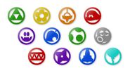 The icons representing various attractions in Nintendo Land, Samus' helmet among them.