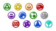 The icons representing various attractions in Nintendo Land, Samus' helmet among them.