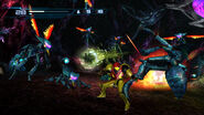 Samus battling the Kihunter hive.