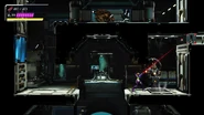 A Morph Ball launcher exit with an Armadigger above Samus.