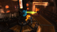 A "Jolly Roger" assists a Pirate Trooper in the maintenance of the Defense System Generator.