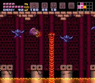 Samus surrounded by the room's creatures.