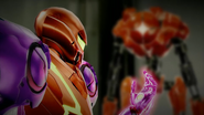 It approaches a distracted Samus.