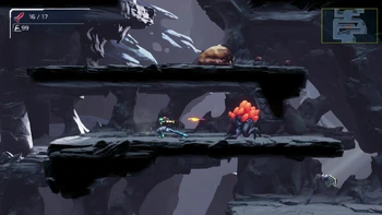 Metroid Dread Samus firing a Missile