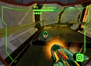 Samus fighting a Quadtroid.