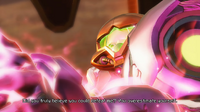 Samus reaches for Raven Beak's head