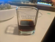 A Retro Studios shot glass Kirsch received at the company's 2001 holiday party.[33][34]
