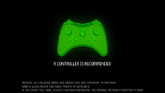 A message that appears upon loading the game, recommending that a controller be used for playing the game. Depicts a Wii U Pro Controller.