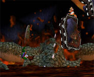 Official screenshot of Kraid sinking back into the lava