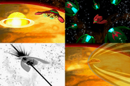The Starship surrounded by Space Pirate vessels from Zero Mission