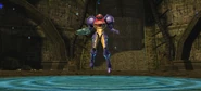 Samus ascends to the Temple after escaping the Impact Crater.