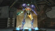 Samus in a Save Station wearing the Gravity Suit, in Prime.