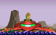 Samus standing atop her Starship in Zero Mission
