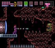 A rock formation in Ridley's Hideout resembling a creature's mouth