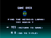 The Infant Metroid in the Game Over screen