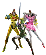 The Galactic Bounty Hunter costume alongside the Mushroom Kingdom Princess and Hero of Hyrule costumes, based on Peach and Link.