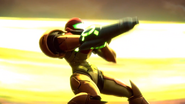 Samus defending herself from Galeem's light beams