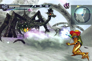 Samus battling a Groganch in the Cryosphere.