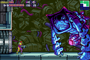 Samus battling Nightmare in Metroid Fusion.