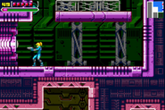 Samus in front of the exit.