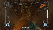 Samus escapes inside one of the many ventilation shafts in the Orpheon.