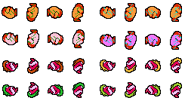 Metroid sprites. The top row of sprites is used in Catch Mode's background in Tetris DS.