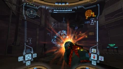 Самус вступает в бой с монстром.