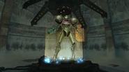 Samus using the Save Station