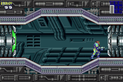 Samus opens a Level 0 hatch and passes through its doorway.
