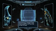 The Omega Pirate scanned before battle in Metroid Prime Remastered.