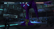 The Brug Mass traps Samus, attacking her with a rising tentacle and slam.