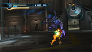 Samus executing a Lethal Strike on a wingless Super Kihunter.