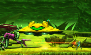 Proteus Ridley fighting Samus as the baby watches from the background