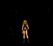 Samus's early black outfit in the best ending of Super Metroid