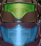 Отличия в лице Самус для разных костюмах из Metroid Prime.