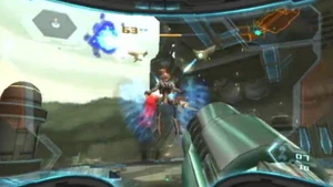 The blue blast to the left of the Aerotrooper.