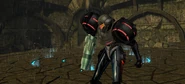 Samus watches as Ridley falls into the crater.