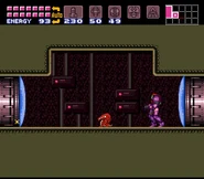 Stoke ingame, loaded into a room via hacking. The Stoke's projectile can be seen as a yellow dot in the door (left).
