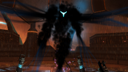 The wraith-like figure of Dark Samus appears at Gandrayda's defeat.