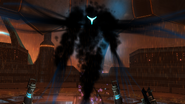 The wraith-like figure of Dark Samus appears at Gandrayda's defeat.