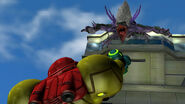 The Mystery Creature launches itself at Samus from the Exam Center's tower.