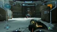 Samus locks-on to a Baby Sheegoth in the Chozo Ice Temple.