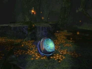 The mushrooms releasing their spores.