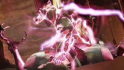 Pico de Cuervo teniendo encima a Samus quien le roba la energía md