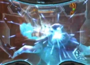 Una Pupa del Phazon pegada al casco de Samus