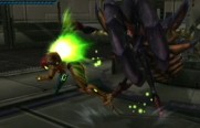 Samus esquivando a un rhedogian.