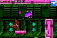 Samus flies through the laser room with her new Space Jump.